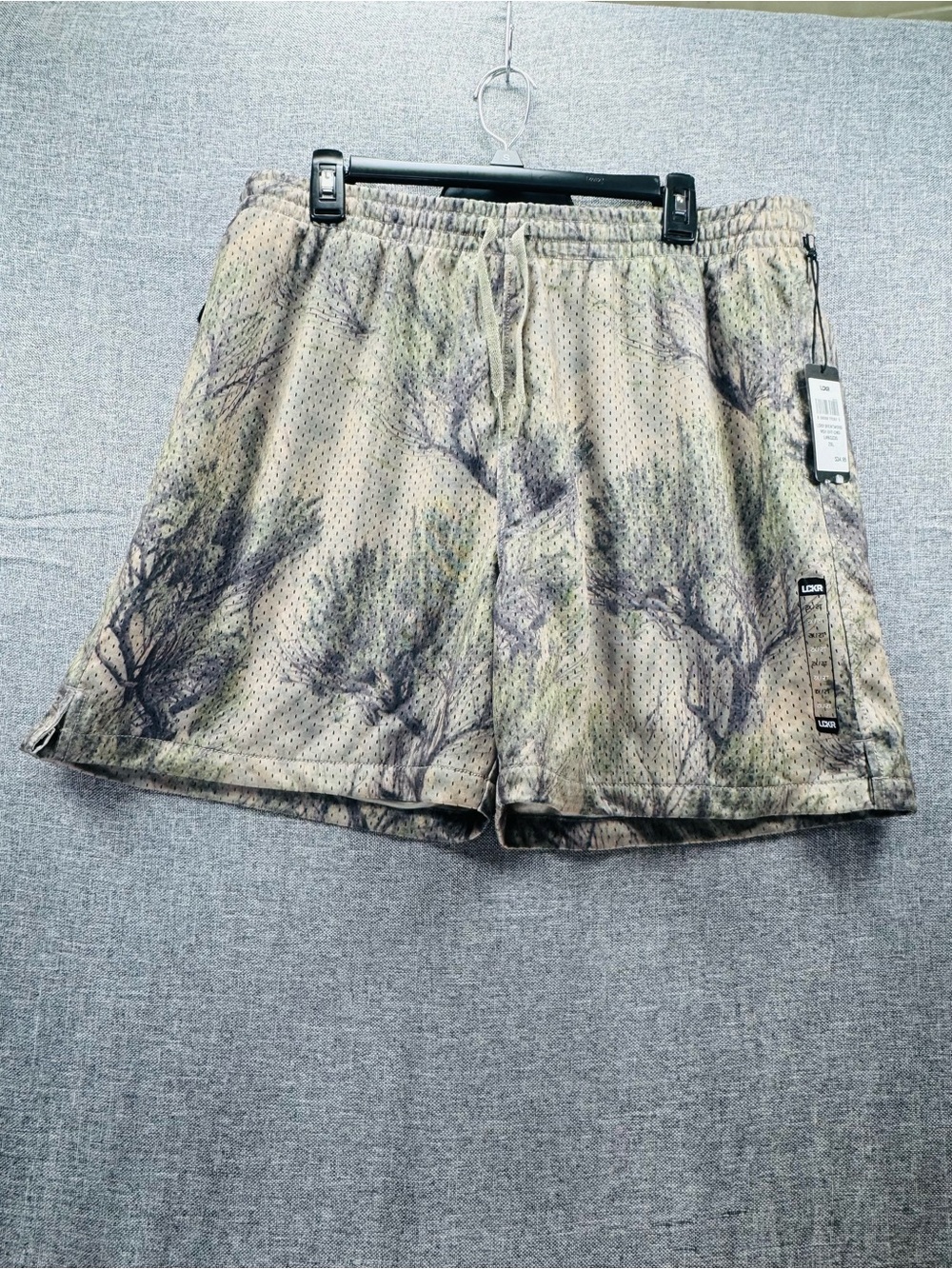 Men's Beige Camo Mesh Athletic Shorts with Drawstring